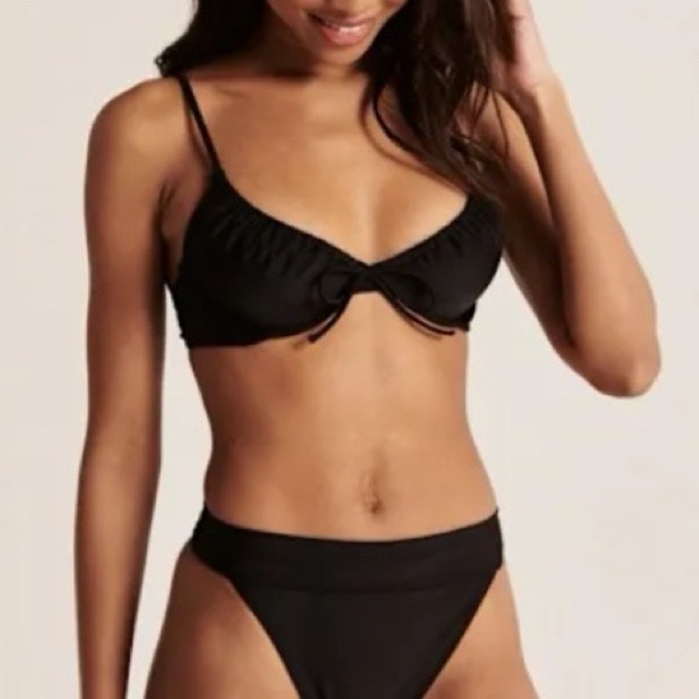 Abercrombie & Fitch Black Underwire Bralette Bikini Top Size L Tie Back Swim Bra